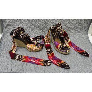 A.N.A Espadrille Wedge Sandals With Multicolor Ankle Tie Size 6.5